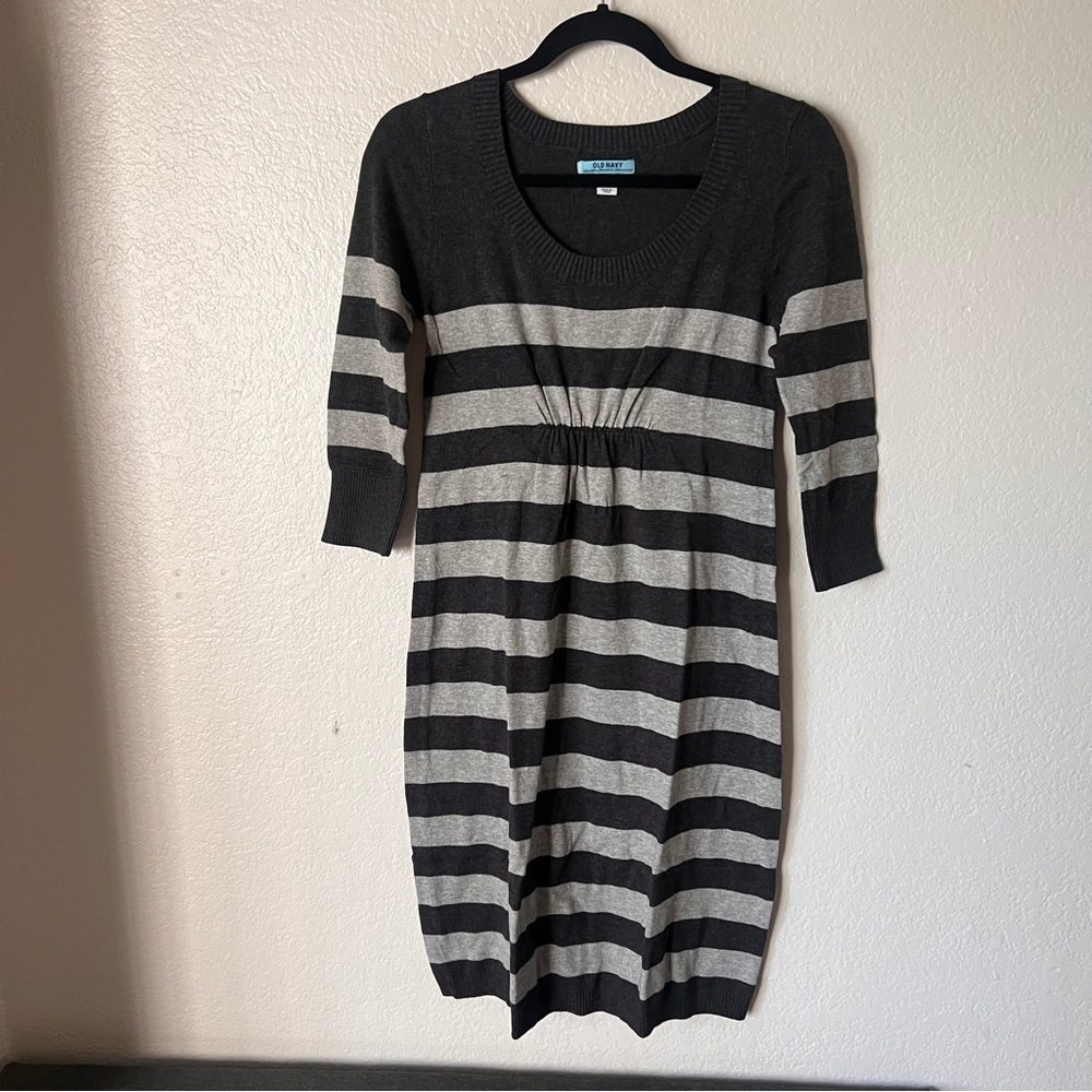 Old Navy Maternity Sweater Dress Gray Black Stripes
